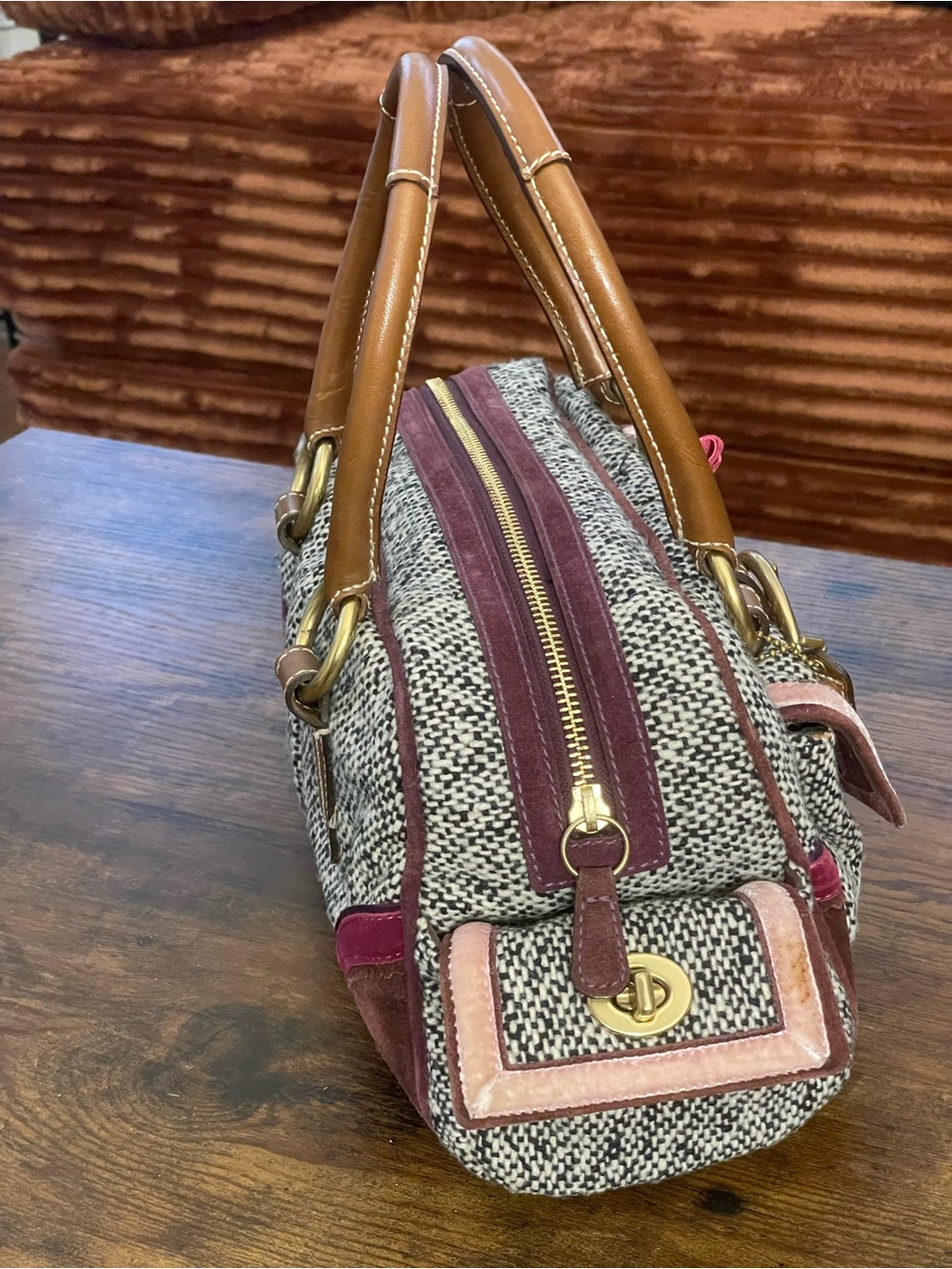 COACH SOHO Tweed & Suede Crystal Bow Satchel - Picture 4 of 12